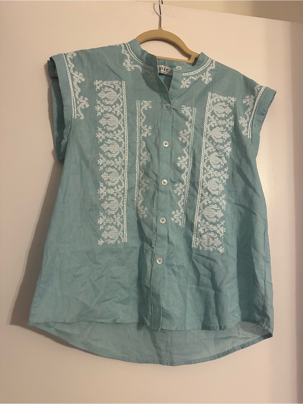 Joie Teal Embroidered Button Up Blouse